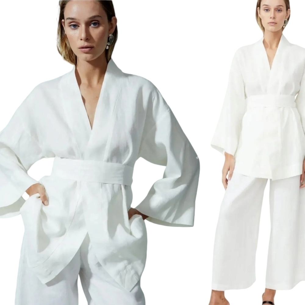 Lanhtropy Kenia Kimono Linen Jacket in white